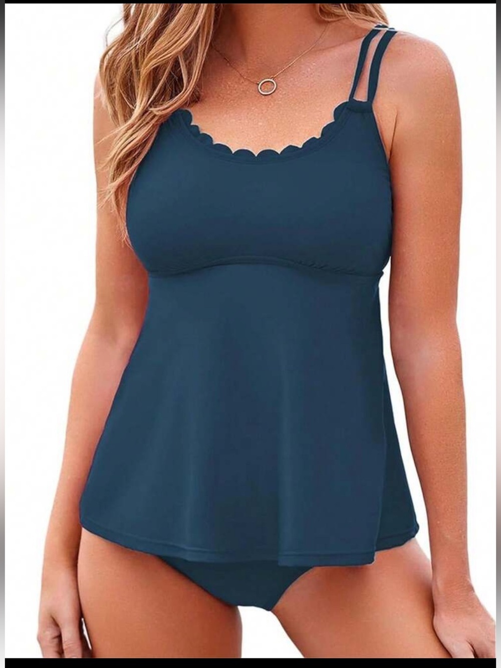 Women's Tankini Bathing Suit 2 Pièce Piece Tummy Control Scallop Trim Xl BNWOT